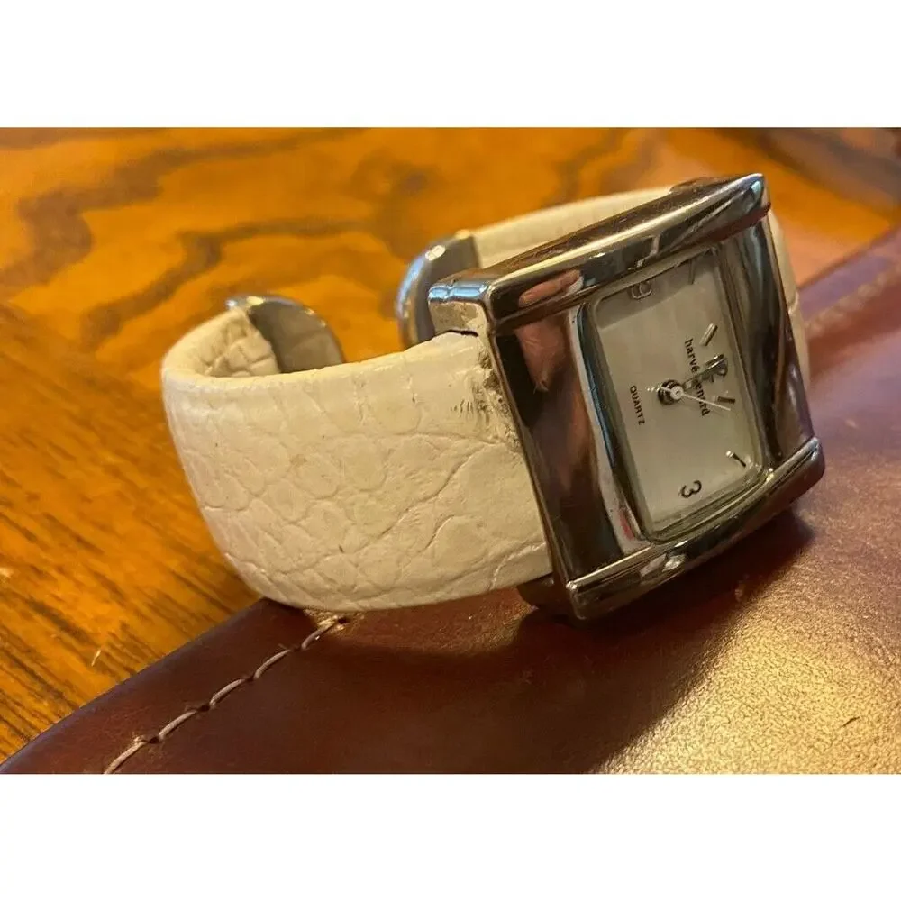 Women's 30mm Harve Bernard Watch, Bangle Bracelet with White Leather Wrap